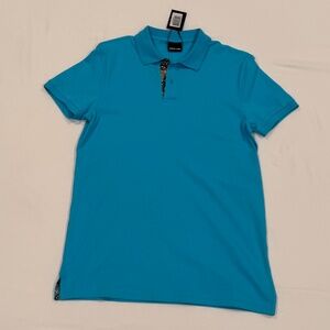 Jared Lang Turquoise Polo Floral Trim Shirt Size M NWT